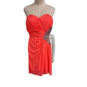 Morgan & Co. Coral Strapless Sweetheart Dress With Rhinestone Embellishments Ruc
